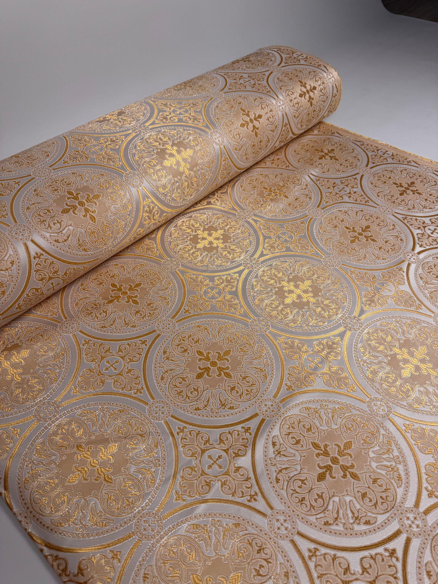White gold fabric for vestments | Brocade for priests clothing | Liturgical fabric