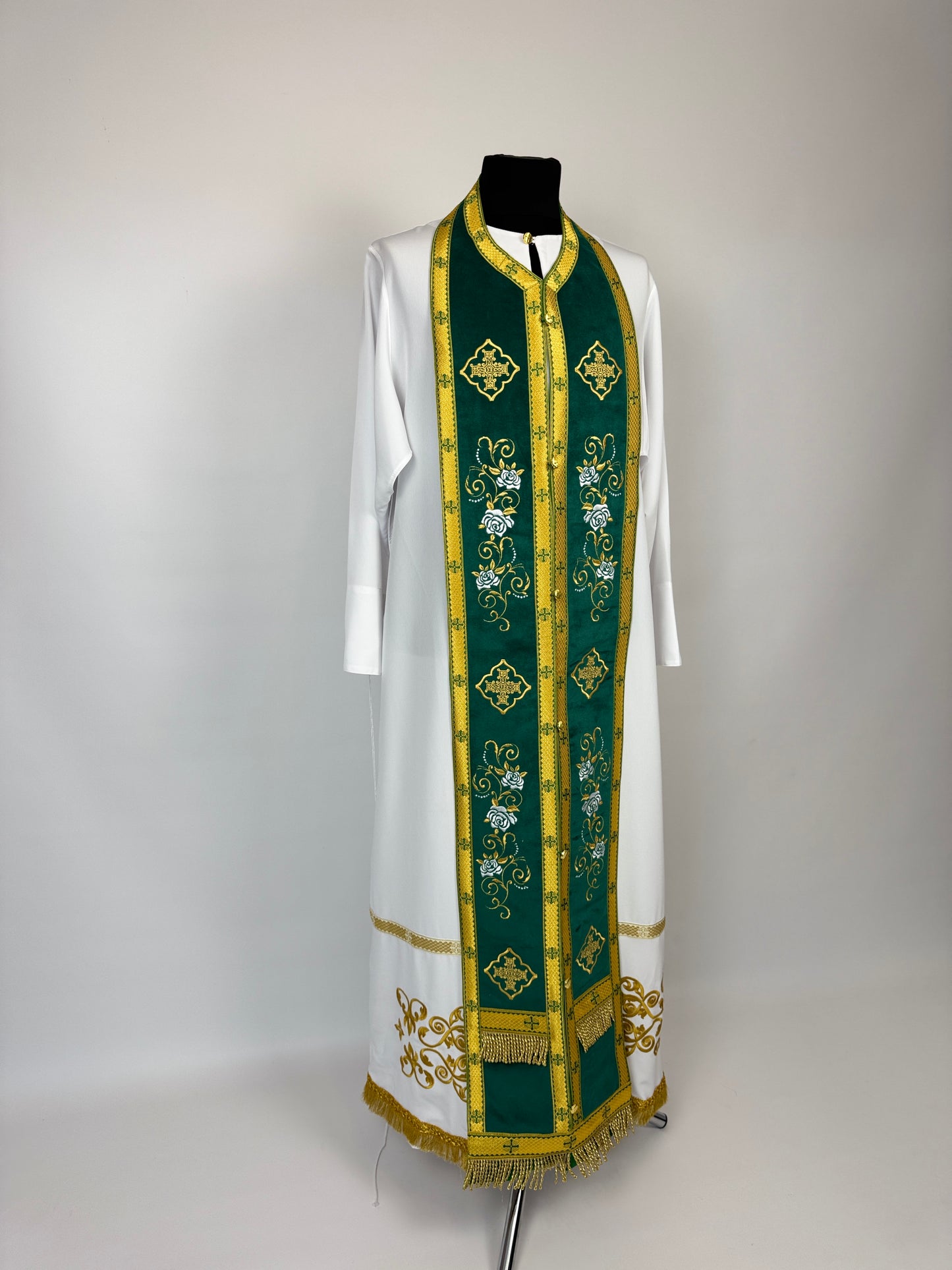 Green Orthodox Priest Epitrachelion and Cuffs | Embroidered Velvet Set