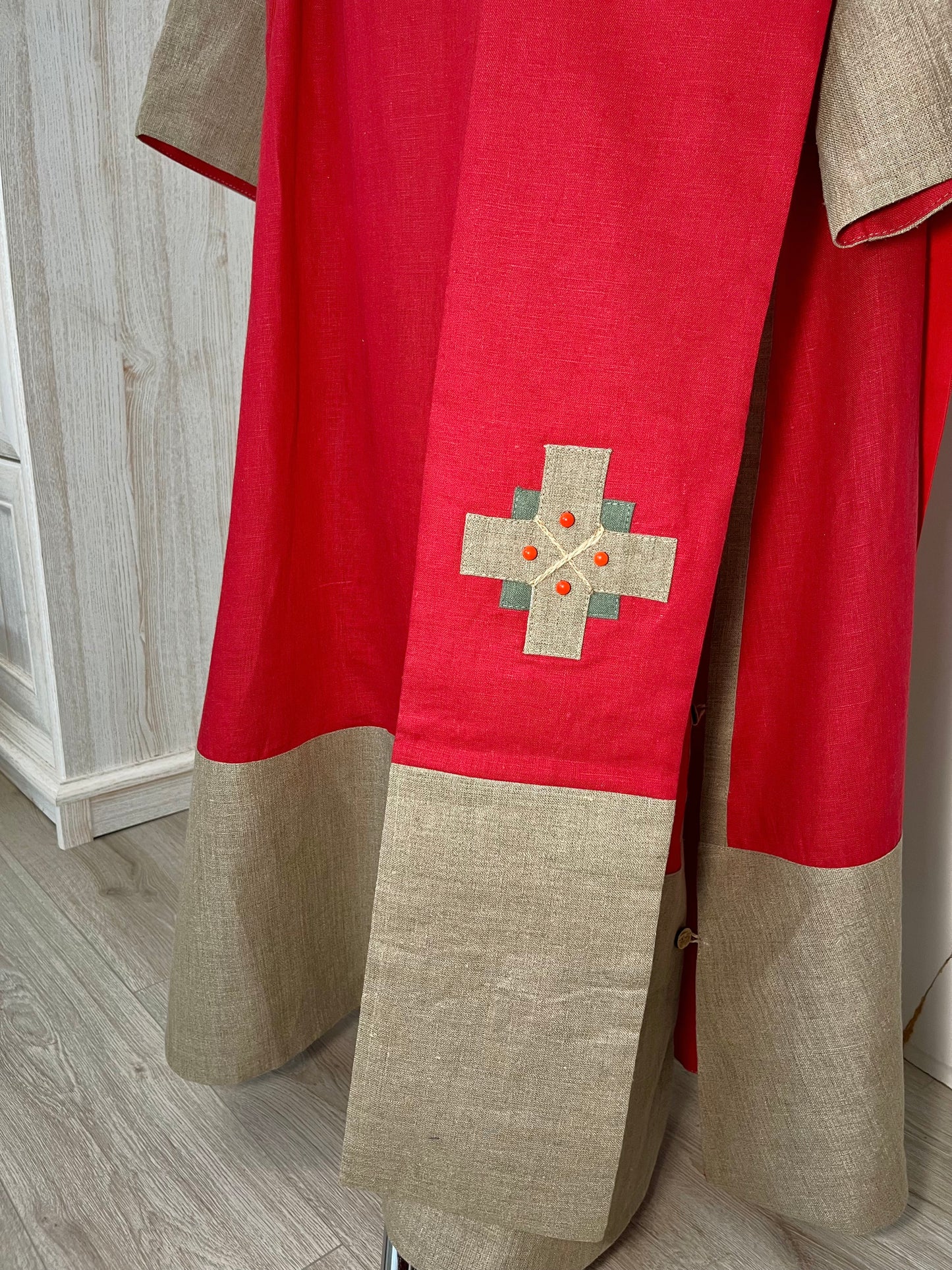 Protodeacon's sticharion made of 100% linen | Unique deacon's set of vestments | Orthodox vestments in Old Slavonic style | Linen alb