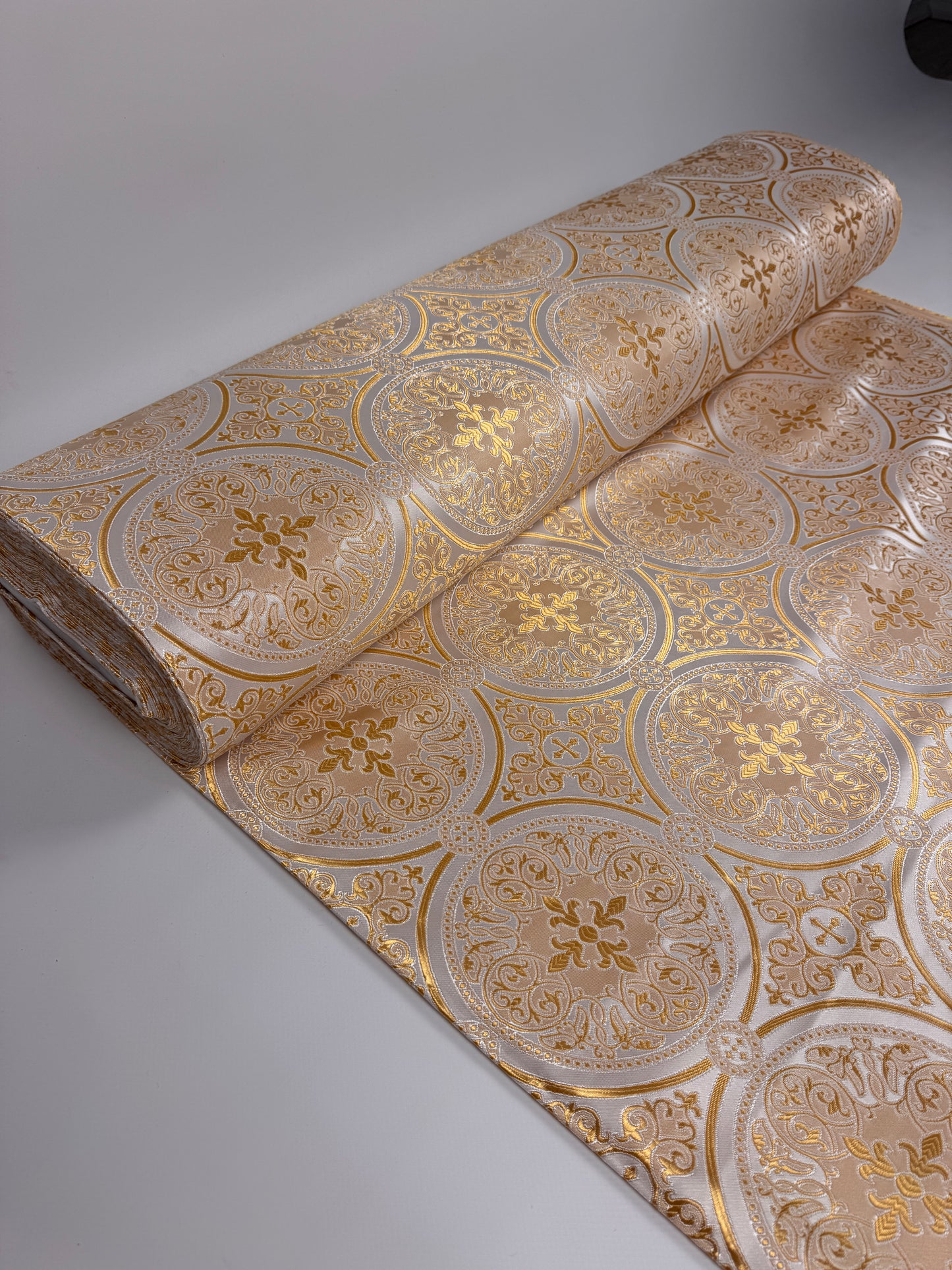 White gold fabric for vestments | Brocade for priests clothing | Liturgical fabric