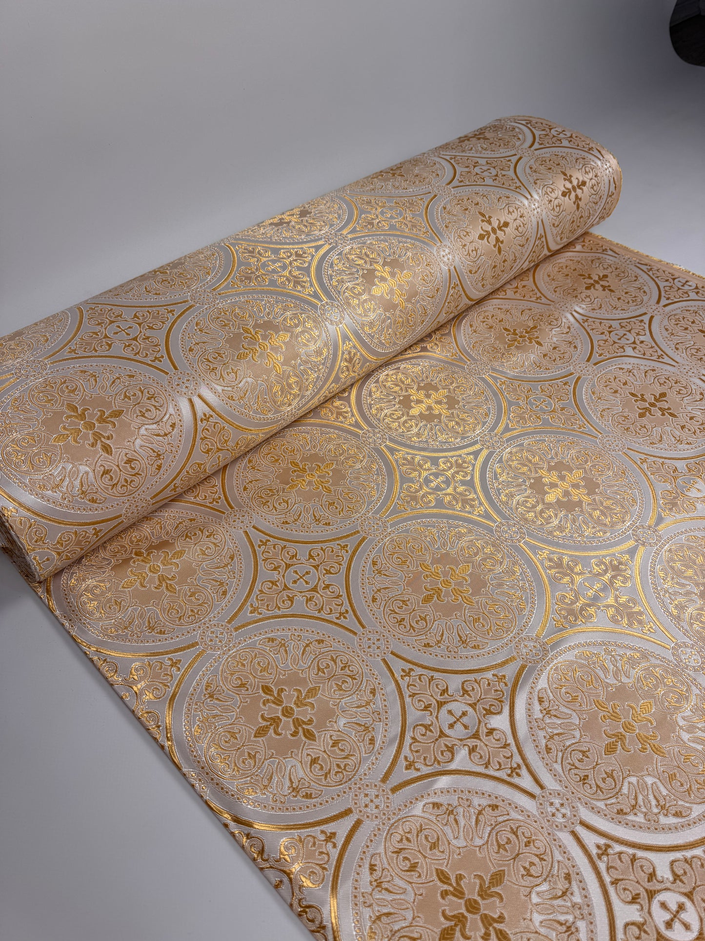 White gold fabric for vestments | Brocade for priests clothing | Liturgical fabric
