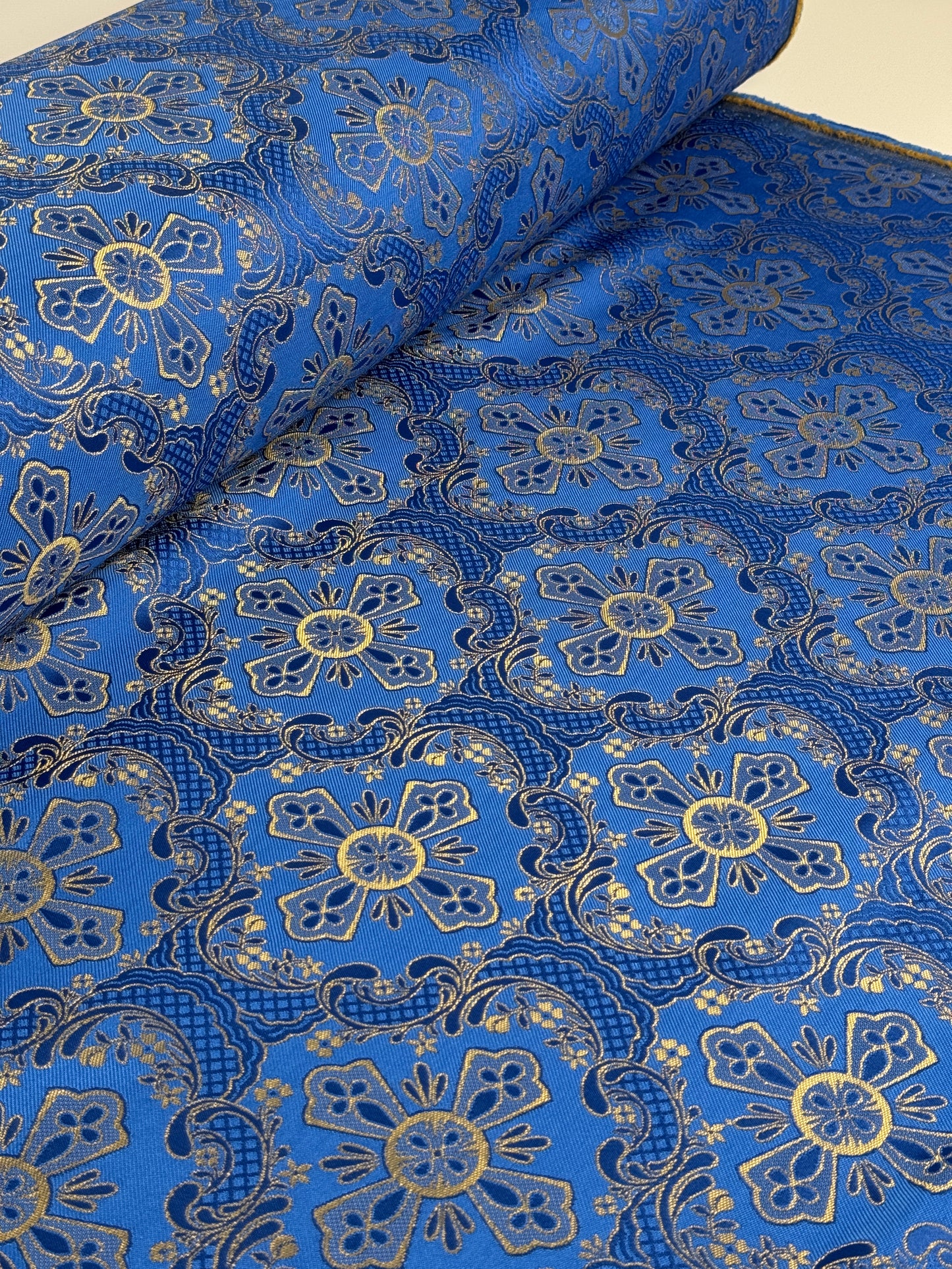 Blue fabric for vestments | Brocade for priests clothing | Liturgical fabric