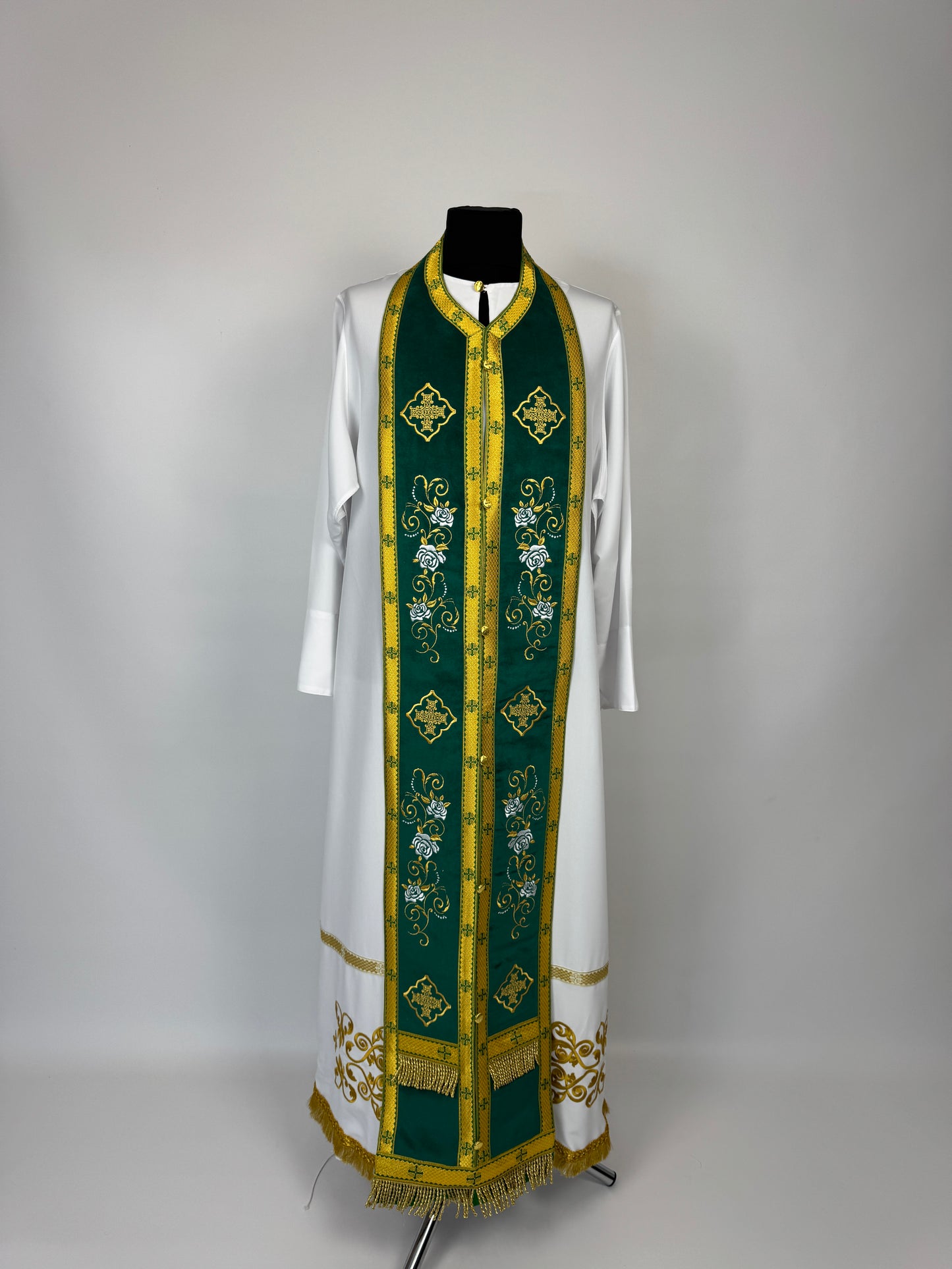 Green Orthodox Priest Epitrachelion and Cuffs | Embroidered Velvet Set