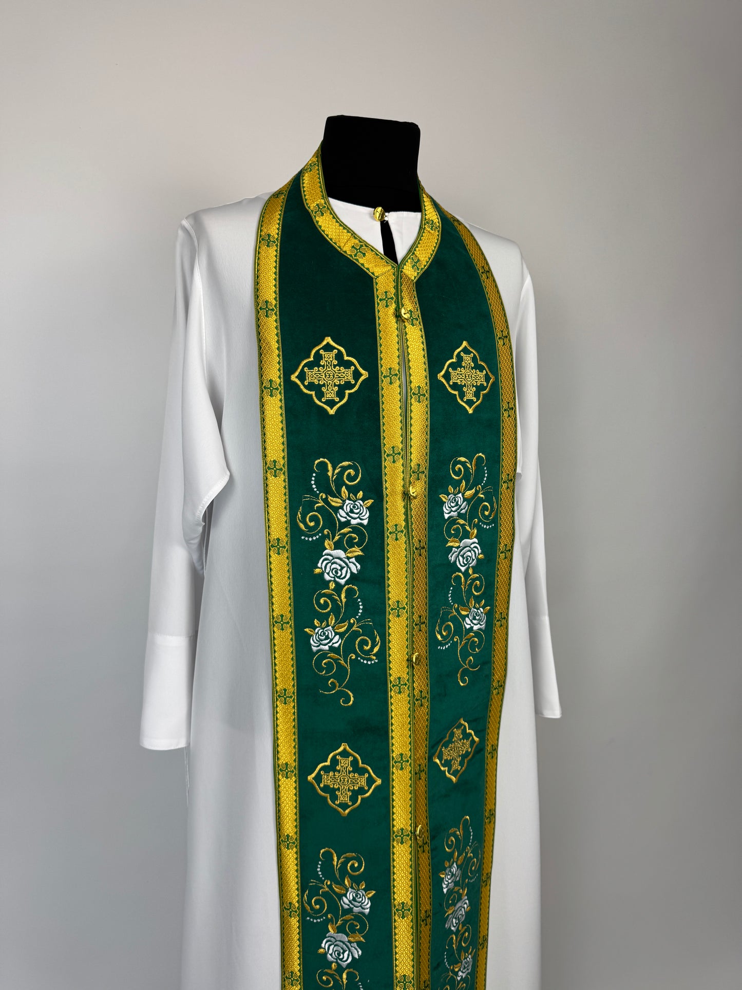 Green Orthodox Priest Epitrachelion and Cuffs | Embroidered Velvet Set