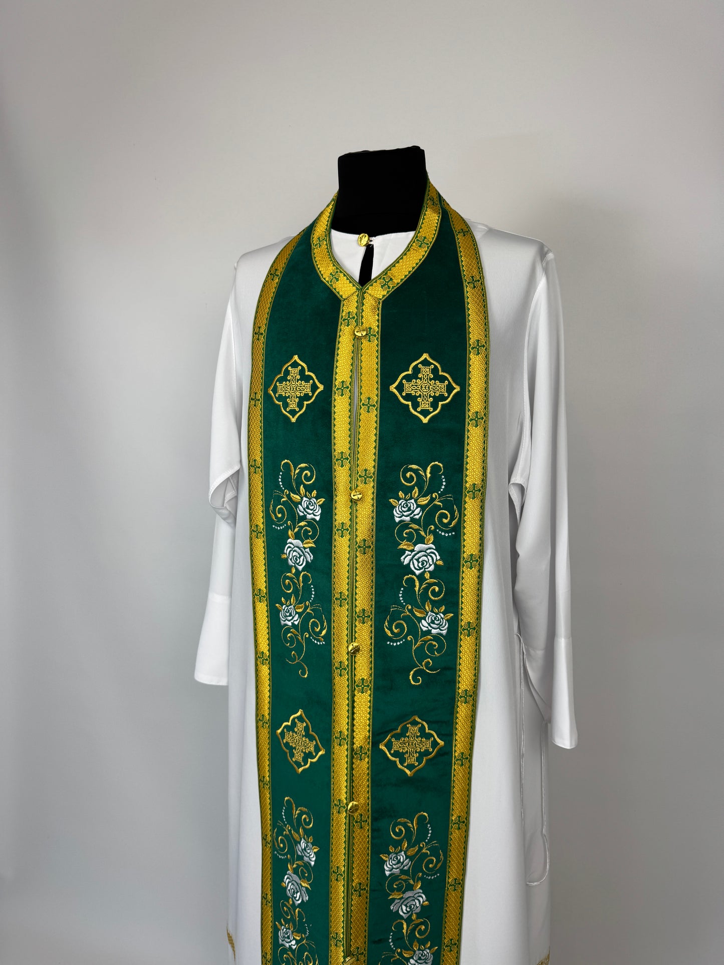 Green Orthodox Priest Epitrachelion and Cuffs | Embroidered Velvet Set