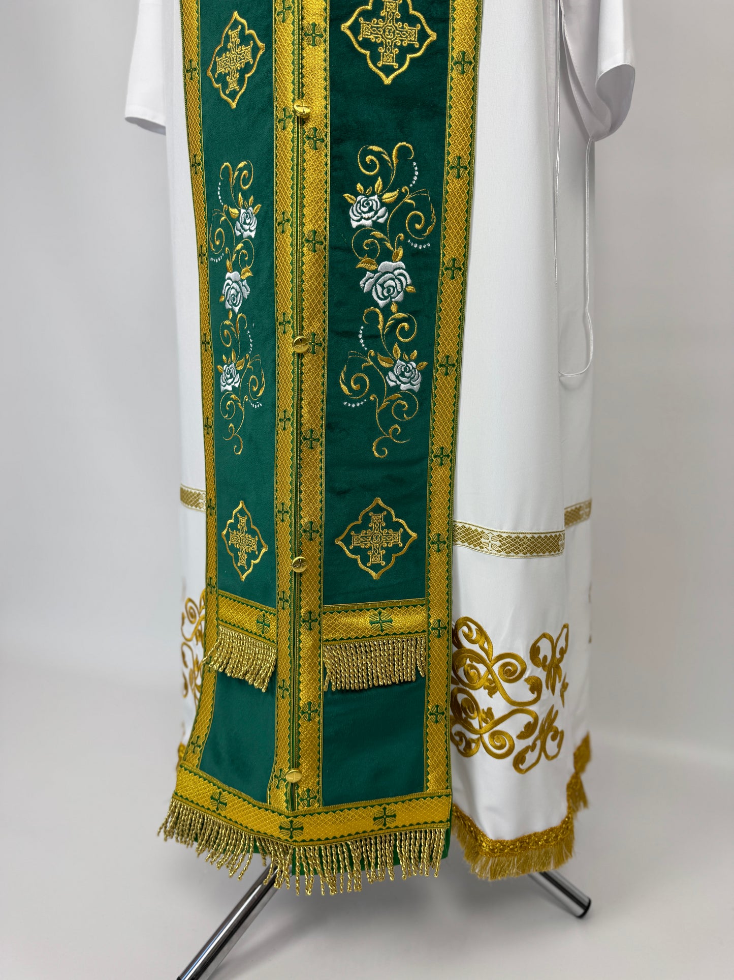 Green Orthodox Priest Epitrachelion and Cuffs | Embroidered Velvet Set