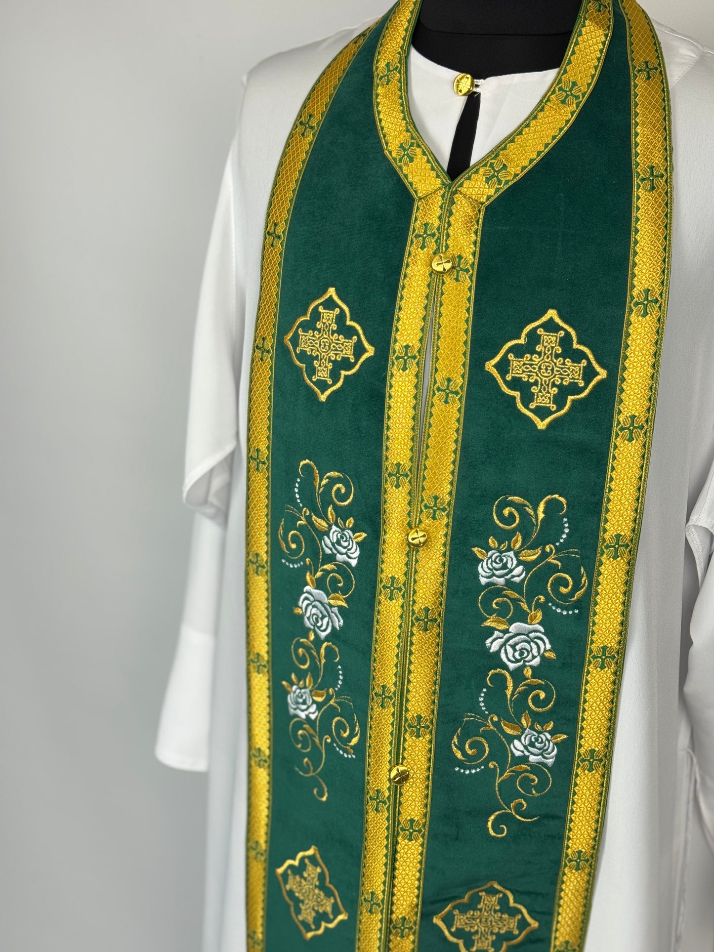 Green Orthodox Priest Epitrachelion and Cuffs | Embroidered Velvet Set