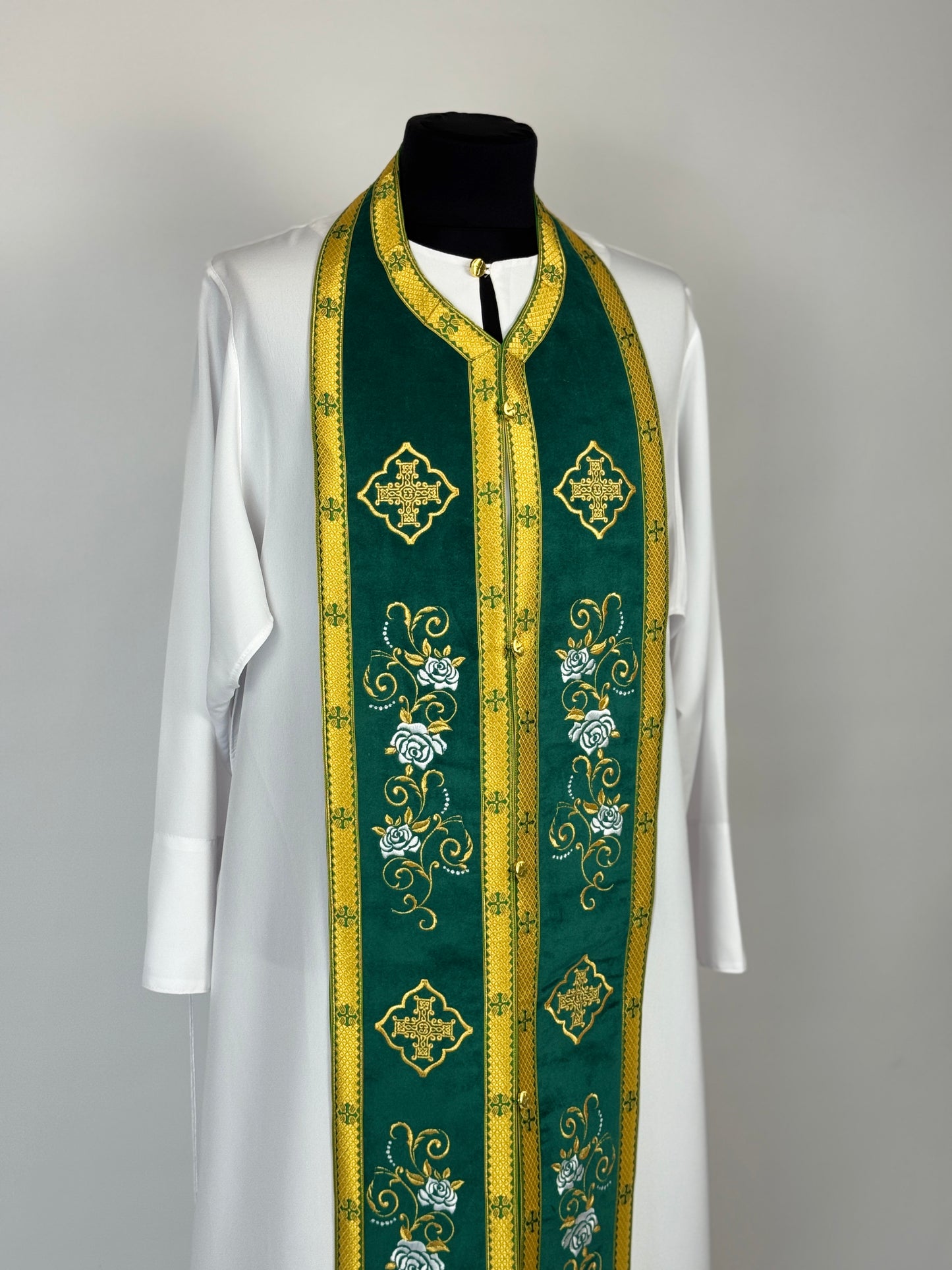 Green Orthodox Priest Epitrachelion and Cuffs | Embroidered Velvet Set